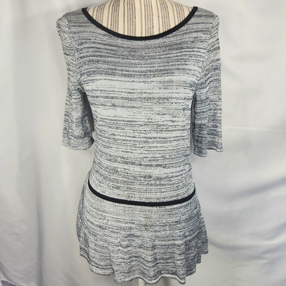 INC International Concepts Grey /Silver Metallic 3/4 Sleeve Skirted Top Medium